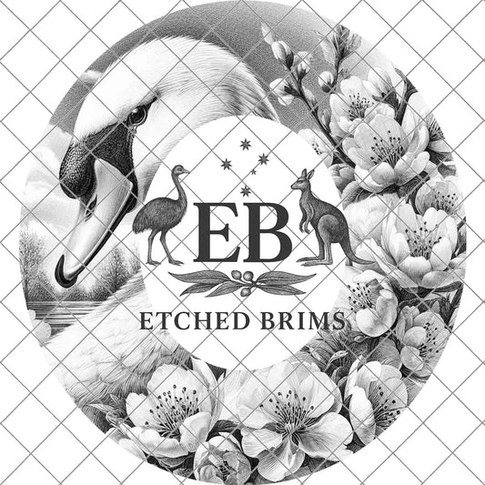 Swan and Flowers, Laser Engraving, Hat Burning Design, Wide Brim Hat Template, Hat Burning PNG Pattern, Hat Burning Stencil, EB782