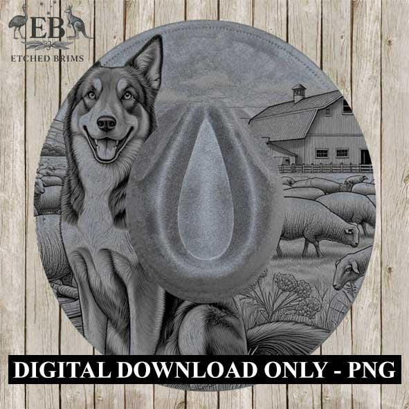 Kelpie Dog 4, Sheep, Laser Hat Burning Design, Digital Download, Hat Burning Template, Hat Laser Engraving Design, Wide Brim Hat File EB267