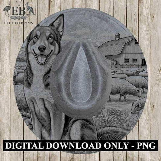 Kelpie Dog 4, Sheep, Laser Hat Burning Design, Digital Download, Hat Burning Template, Hat Laser Engraving Design, Wide Brim Hat File EB267