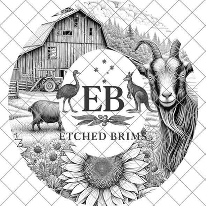Goat and Sunflowers 1, Hat Burning Template, Hat Burning Stencil, Hat Laser Engraving Design, Wide Brim Hat, Printable Hat Template, EB561