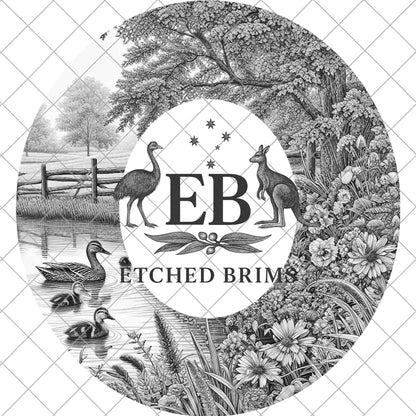Ducks & Wildflowers, Hat Burning Design, Hat Engraving, Laser File, Wide Brim Hat, Printable Hat Template, EB1053