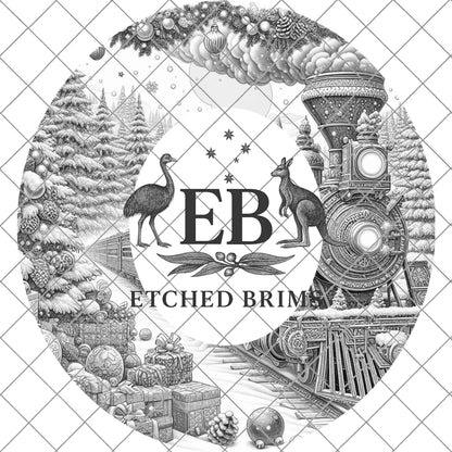 Snowy Christmas Train, Hat Burning Design, Festive Digital Download, Hat Burning Template, Wide Brim Hat Design, Hat Stencil, EB682