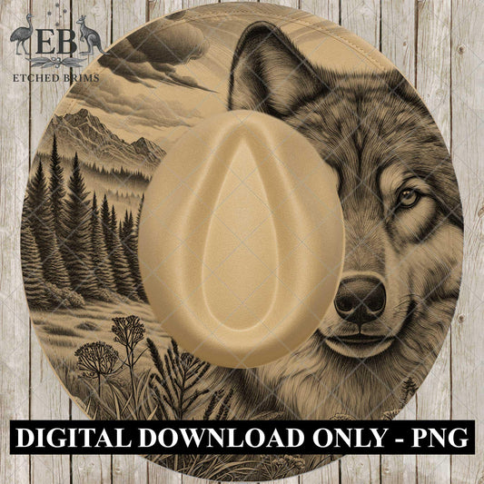 Wolf, Burned Hat Templates, Wide Brim Hat Pattern, Pyrography Hat Design, PNG File, Hat Burning Design, EB803