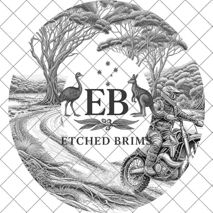 Dirt Bike Rider in the Bush 13, Hat Burning Design, Digital Download PDF & PDF Hand Burning, Wide Brim Hat, Printable Hat Stencil, EB619