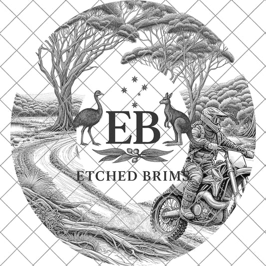 Dirt Bike Rider in the Bush 13, Hat Burning Design, Digital Download PDF & PDF Hand Burning, Wide Brim Hat, Printable Hat Stencil, EB619