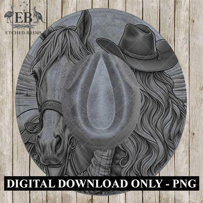Cowgirl Horse 2 Hat Burning Design, Digital Download PNG, PDF, Hat Burning Template, Hat Laser Engraving Design, Printable Stencil, EB538