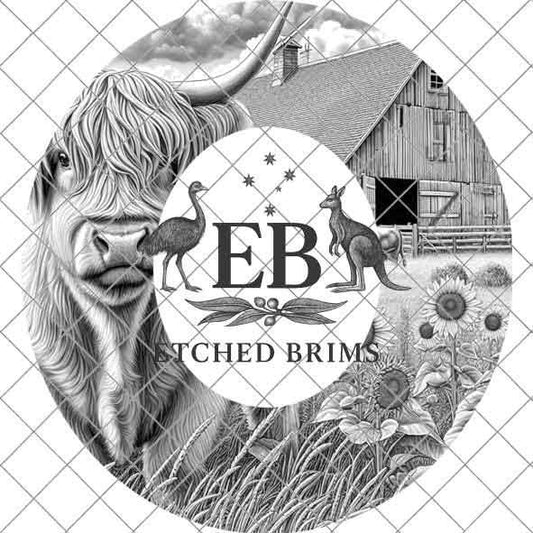 Highland Cow 5, Laser Hat Burning Design, Digital Download PNG, Hat Burning Template, Hat Laser Engraving Design, Wide Brim Hat File, EB236