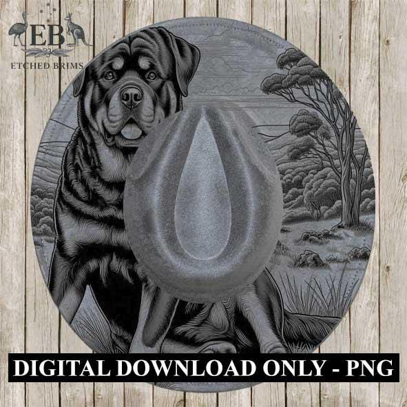 Rottweiler Brim Burning File for Laser Engraving | PNG Template for Hat Makers | Western Dog Brim Design | Instant Digital Download - EB393