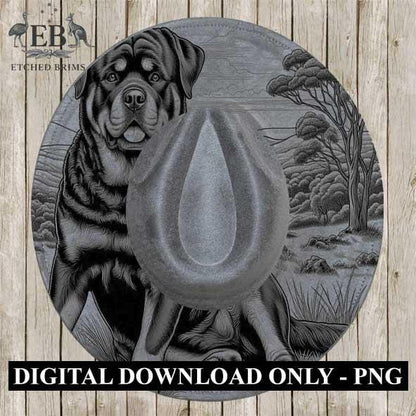 Rottweiler Brim Burning File for Laser Engraving | PNG Template for Hat Makers | Western Dog Brim Design | Instant Digital Download - EB393