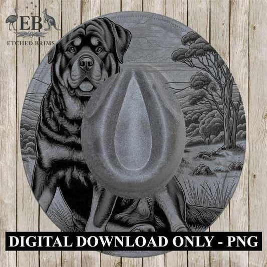Rottweiler Brim Burning File for Laser Engraving | PNG Template for Hat Makers | Western Dog Brim Design | Instant Digital Download - EB393