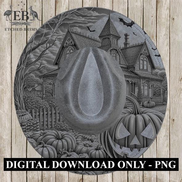 Halloween Hat Template, Ghost, Pumpkin, Haunted House, Spooky Season, PNG, Hat Burning Stencil, Hat Burning Design, Engraving Pattern, EB406