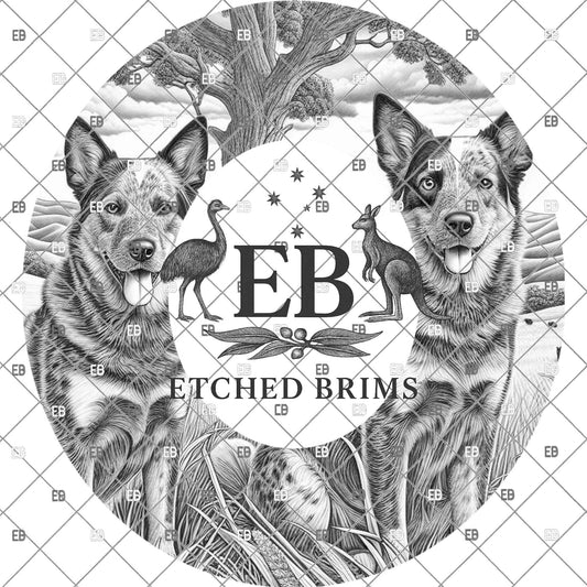 Blue Heeler Dogs, Hat Burning Design for Laser Burning, Country Scene PNG, Wide Brim Fedora, EB1184