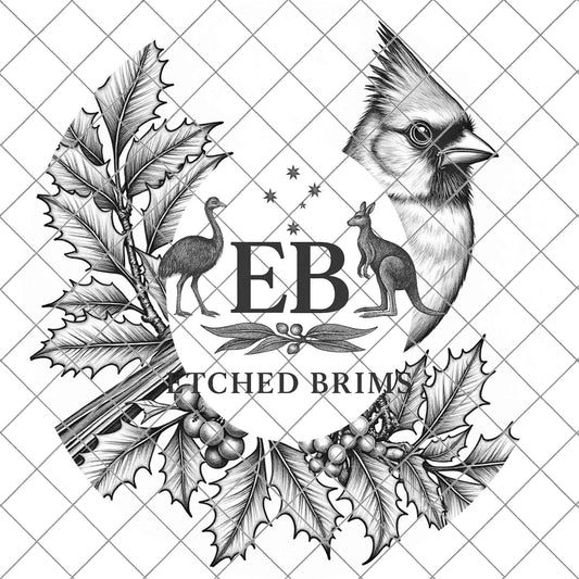 Christmas Cardinal & Holly, Hat Burning Design, Festive Digital Download, Hat Burning Template, Wide Brim Hat Design, Hat Stencil, EB681