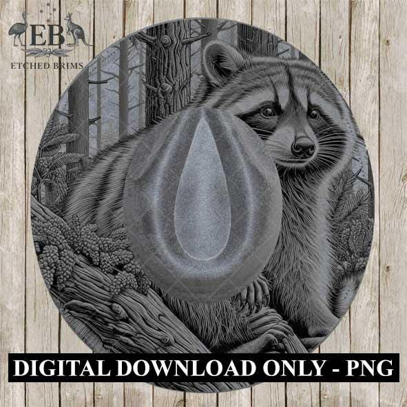 Raccoon in Forest 4, Hat Burning Template, Hat Burning Stencil, Hat Laser Engraving Design, Wide Brim Hat, Printable Hat Template, EB574