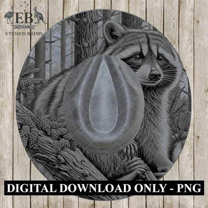 Raccoon in Forest 4, Hat Burning Template, Hat Burning Stencil, Hat Laser Engraving Design, Wide Brim Hat, Printable Hat Template, EB574