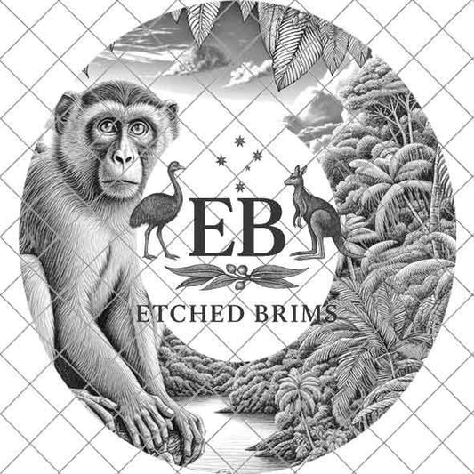 Monkey in Jungle 2, Hat Burning Template, Hat Burning Stencil, Hat Laser Engraving Design, Wide Brim Hat, Printable Hat Template, EB564