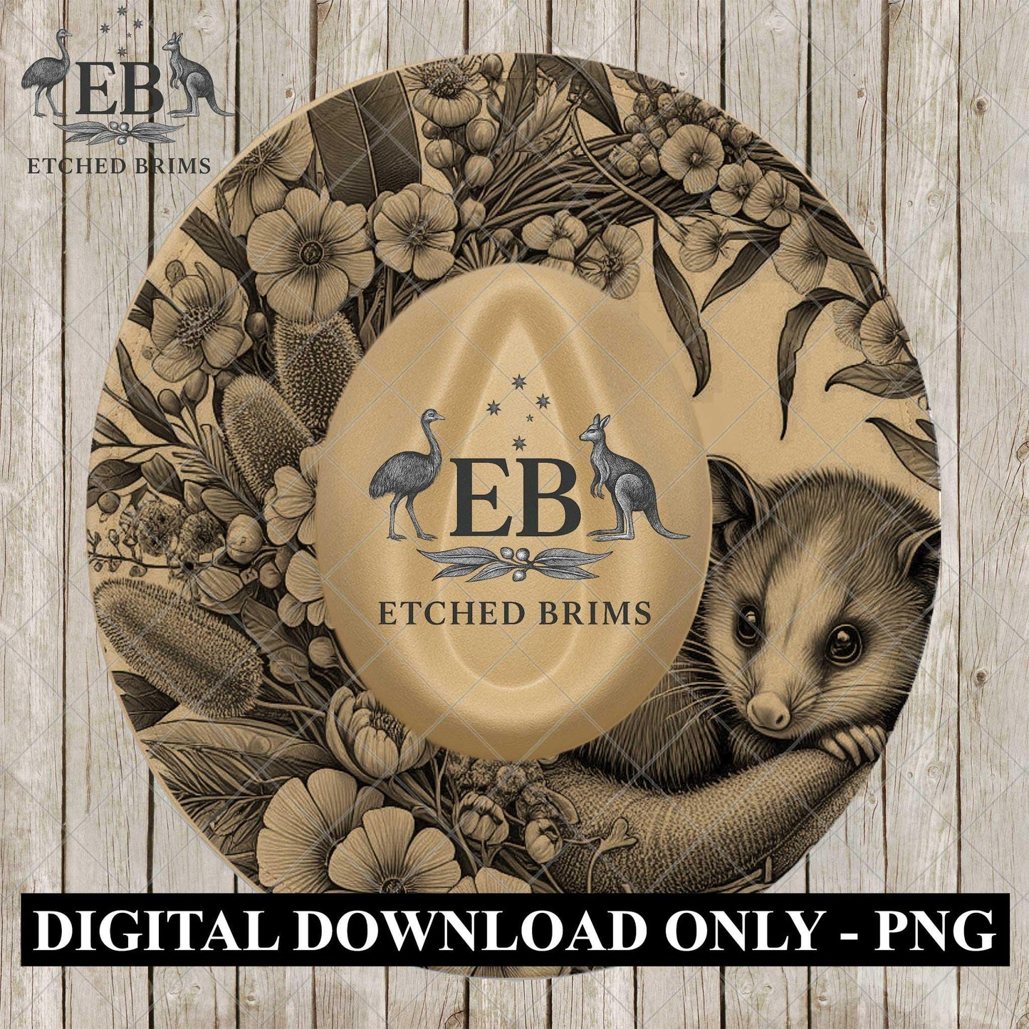 Possum Hat Brim Template | Australian Native Flower Hat Engraving File | Western Cowboy Hat Laser Burn Design | Wide Brim Pattern, EB1186