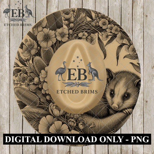 Possum Hat Brim Template | Australian Native Flower Hat Engraving File | Western Cowboy Hat Laser Burn Design | Wide Brim Pattern, EB1186