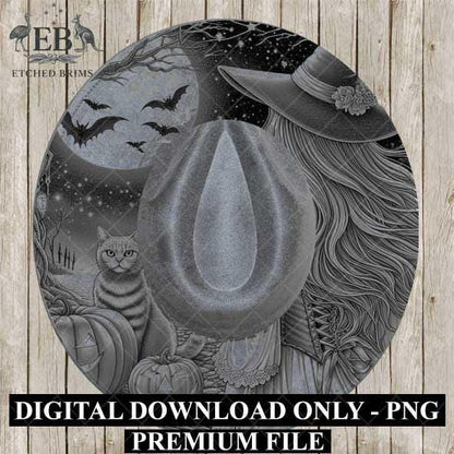 Halloween Hat Template, Witch, Pumpkin, Haunted House, Spooky Season, PNG, Hat Burning Stencil, Hat Burning Design, Engraving Pattern, EB432
