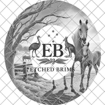 Horse & Foal Wide Brim Hat Design, Laser Hat Burning Design, Digital Download PNG and SVG, Hat Burning Template, Country, Cowgirl Hat, EBM04