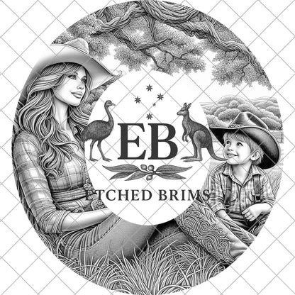 Western Mother and Son, Hat Burning Template, for Wide Brim Cowboy Brim, Mother and Boy PNG, EB931
