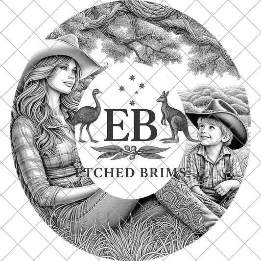 Western Mother and Son, Hat Burning Template, for Wide Brim Cowboy Brim, Mother and Boy PNG, EB931