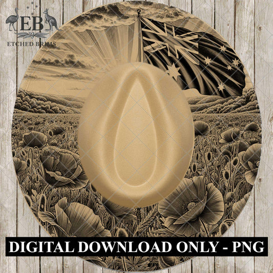 Australian Flag and Poppies, Hat Burning Design, PNG Laser Engraving Template, EB982