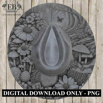 Hat Burning Design, Fairy Garden 3, Downloadable PNG & PDF, Hat Burning Template, Hat Laser Engraving Design, Wide Brim Hat Design, EB163