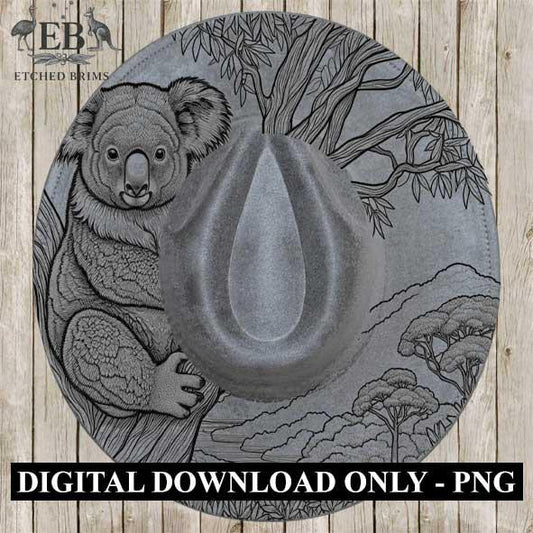 Koala Laser Hat Burning Design, Digital Download PNG, Hat Burning Template, Hat Laser Engraving Design, Wide Brim Hat Laser File, EB29