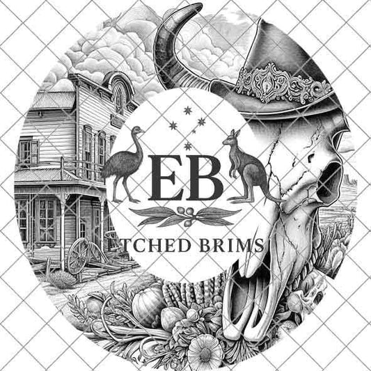 Longhorn Skull Western 2, Western Brim PNG Template, Digital Laser Burn Design for Wide Brim Faux Suede Hats, Laser Hat Burning File EB197