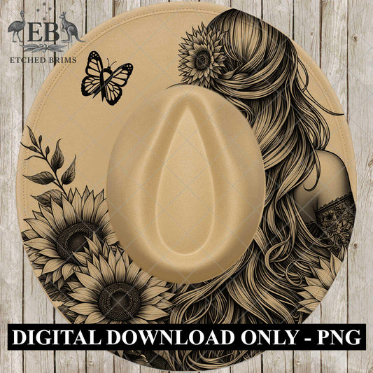Breast Cancer Awareness Sunflowers, Hat Burning Template, Laser Hat Burning Designs, Digital Download PNG & PDF, Printable Template, EB830
