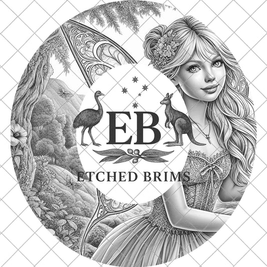 Fantasy Fairy Girl Hat Engraving Design, Digital Download PNG, Wide Brim Fedora Stencil, EB924