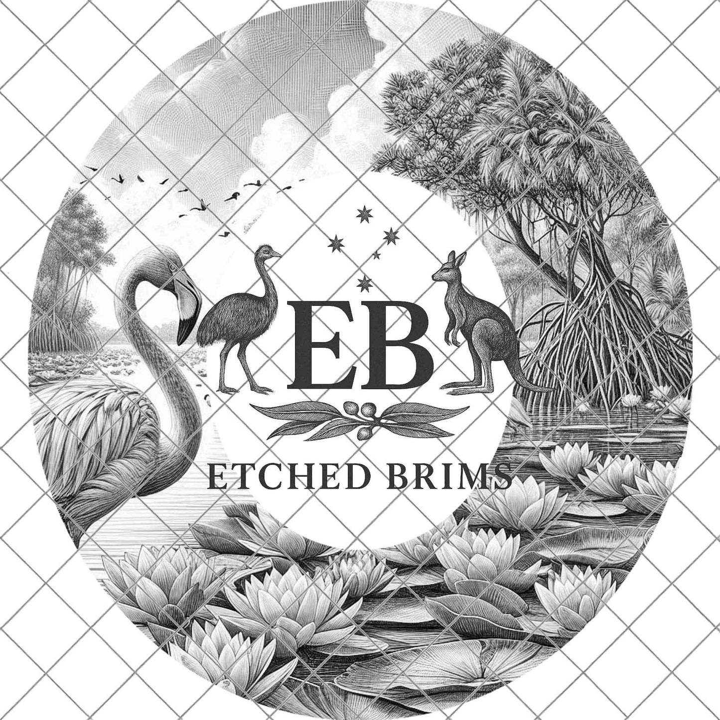 Flamingo & Lillies, Hat Burning Design, Wide Brim Hat Template, Pyrography Hat Design, Laser Hat Burning Design, EB838