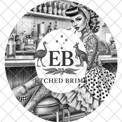 Pin Up Girl Hat Design, Retro Rockabilly Style Wide Brim Digital File, EB913