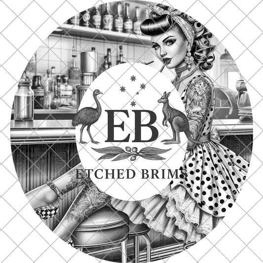 Pin Up Girl Hat Design, Retro Rockabilly Style Wide Brim Digital File, EB913