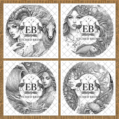 Zodiac Star Signs Hat Burning Templates Bundle. Laser Engraving Designs with PNG & Hat Hand Burning Stencils PDF. 12 Constellations EB303