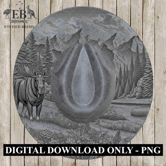 Moose and Forest 6, Hat Burning Design, Digital Download PNG, Hat Burning Template, Wide Brim Hat, Split Stencil included. EB664