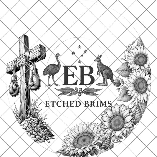 Cross & Sunflowers Hat Burning Design, Laser or Hand Engraving Wide Brim Fedora, PNG PDF, EB691