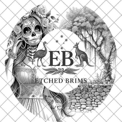 Sugar Skull Girl Hat 1 Engraving Design, Laser Brim Template, Day of the Dead, Western Hat File, Cowgirl Brim Design, Digital Download EB160