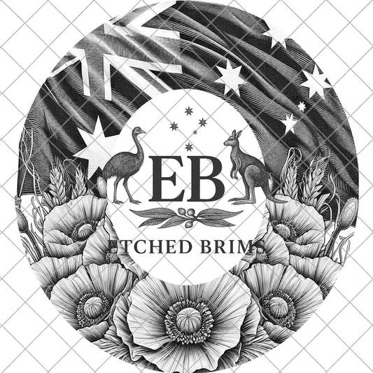 Australian Flag and Poppies, Hat Burning Design, Laser Engraving Template, Printable Stencil, EB984