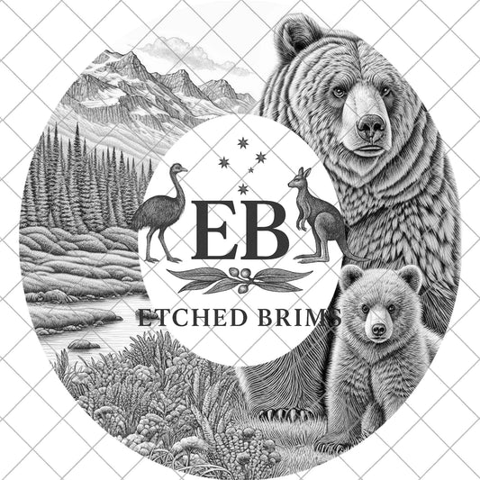 Grizzly Bear & Cub, Hat Burning Design, Wide Brim Hat Template, Hat Laser Engraving Design, Digital Download PNG, EB882