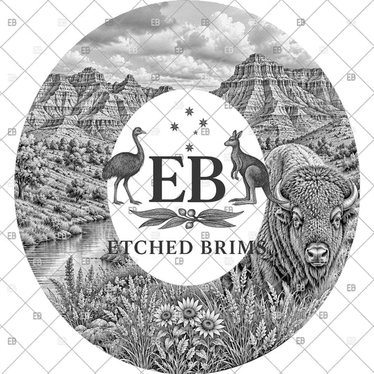 Badlands Buffalo Scene, Hat Burning Design, Western Landscape, Hat Burning Templates, Laser Engraving Design, Hat Burning Stencils, EB1259