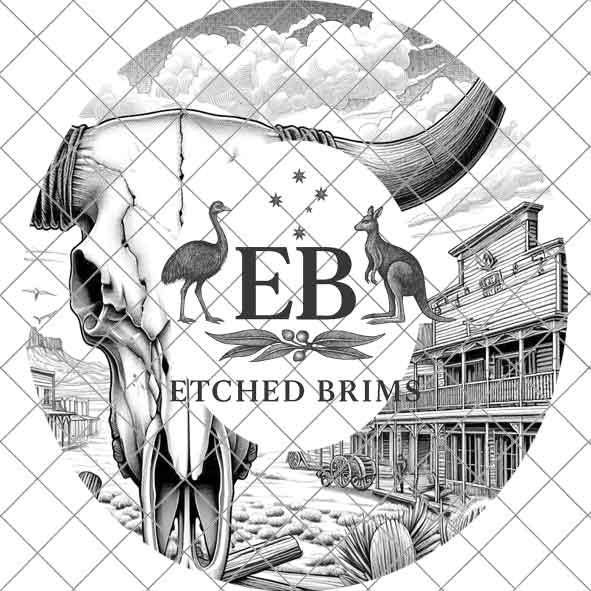 Longhorn Skull Western 1, Western Brim PNG Template, Digital Laser Burn Design for Wide Brim Faux Suede Hats, Laser Hat Burning File EB196