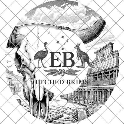 Longhorn Skull Western 1, Western Brim PNG Template, Digital Laser Burn Design for Wide Brim Faux Suede Hats, Laser Hat Burning File EB196