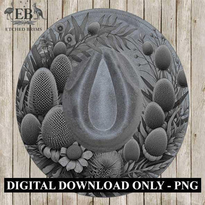 Hat Engraving Design, Australian Native Banksia Flowers 2, PNG for Laser Hat Burning, Western Brim Design, Flower Digital File, PDF, EB258
