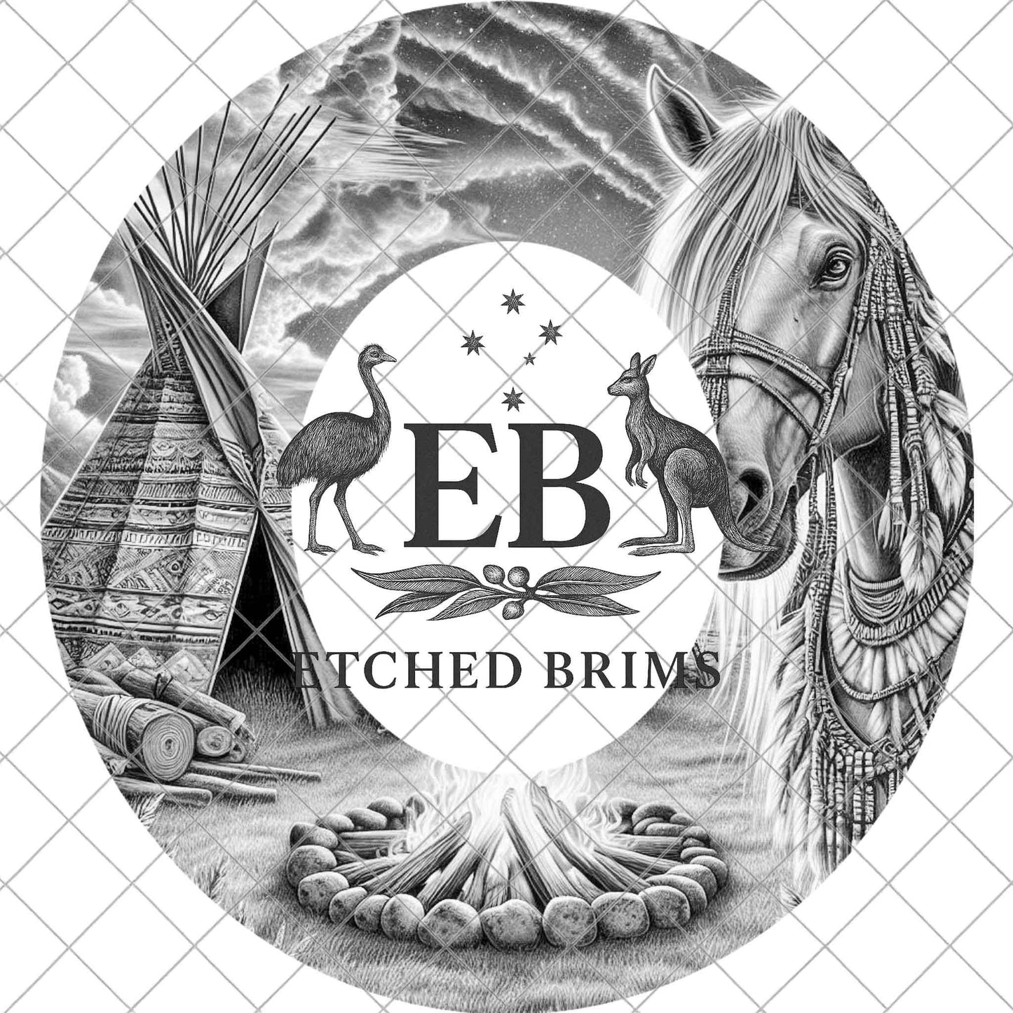 Sacred Horse and Tipi, Hat Burning Design, Western Laser Engraving Template for Cowboy Hat, Tipi Campfire, EB958
