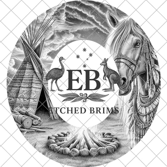 Sacred Horse and Tipi, Hat Burning Design, Western Laser Engraving Template for Cowboy Hat, Tipi Campfire, EB958