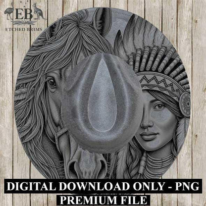 Indian Horse & Woman 6, Laser Hat Burning Design, Digital Download PNG, Hat Burning Template, Hat Laser Engraving Design, Hat File EB108