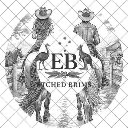 Cowgirl Cowboy 2, Laser Hat Burning Design, Digital Download PNG, Hat Burning Template, Hat Laser Engraving Design, Horse Hat File EB228