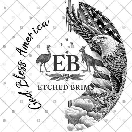 God Bless America, Flag & Eagle, Hat Burning Design, Hand Burning Stencil, PDF, PNG, Hat Engraving Template, Laser Design, EB1246